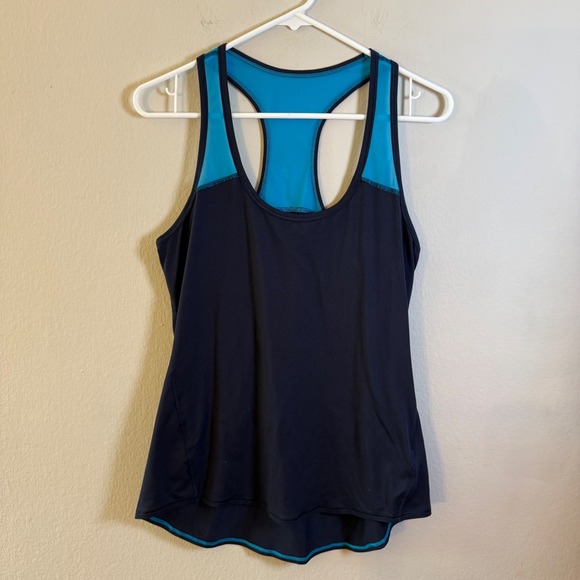 Athleta Tops - Athleta Womens Navy Blue Turquoise Mesh Racerback Workout Tank Top Size M